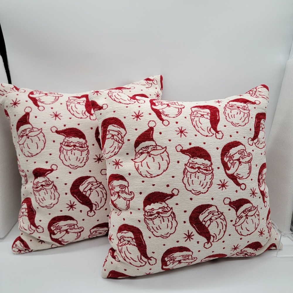 Isaac Mizrahi Holiday Christmas Throw Pillows 18" x 18" Santa Red And Ivory